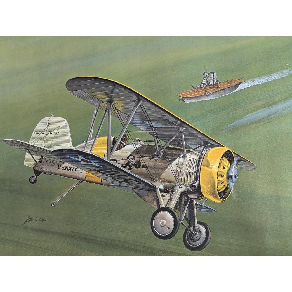 Vintage 16x20" John Amendola Aviation Lithograph Print Boeing F4B-4, Printed in